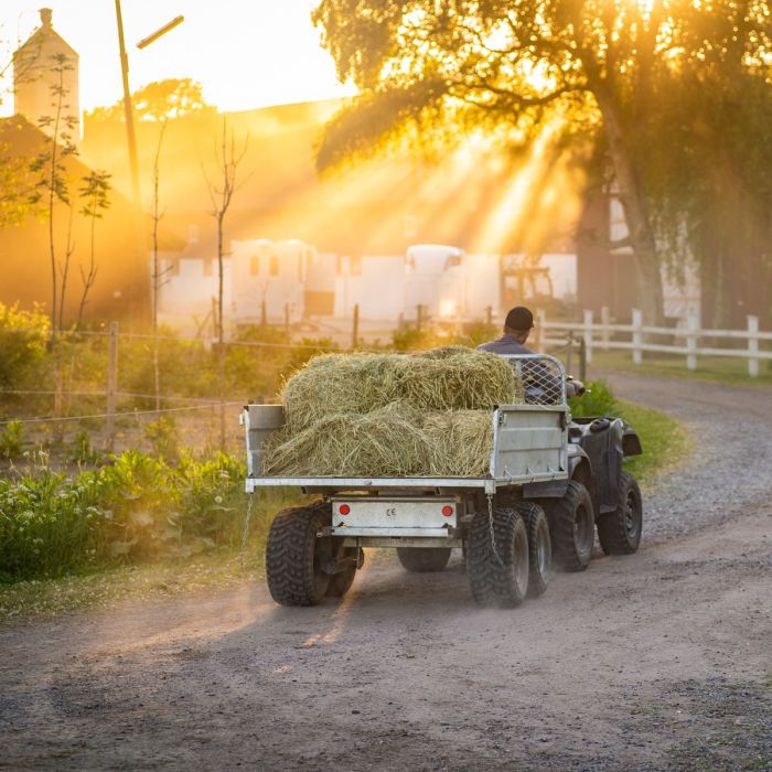 Przyczepka ATV Kellfri na farmie z sianem